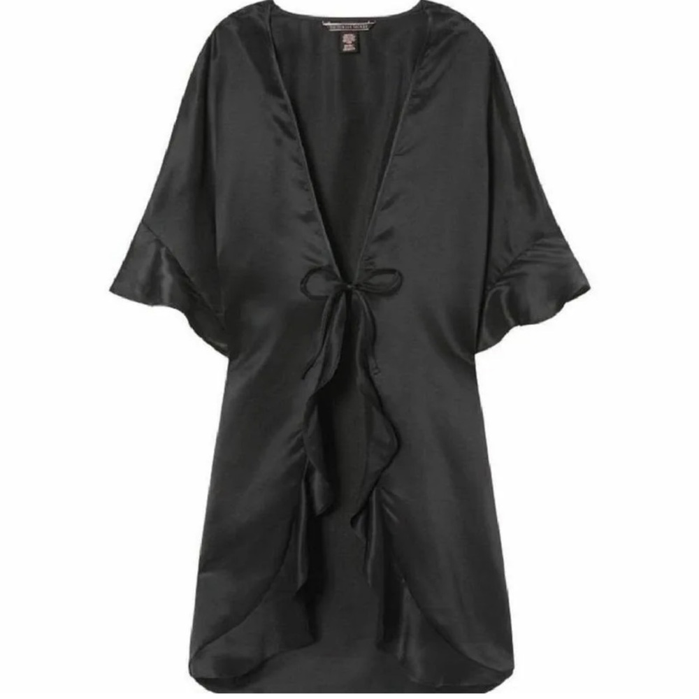 Victoria Secret NWT Black Satin Kimono OS